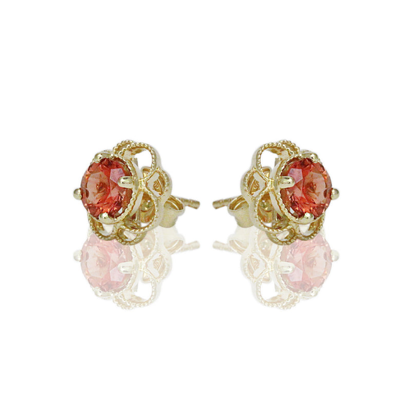 14k Gold 6mm Round Sunstone Petal Earrings