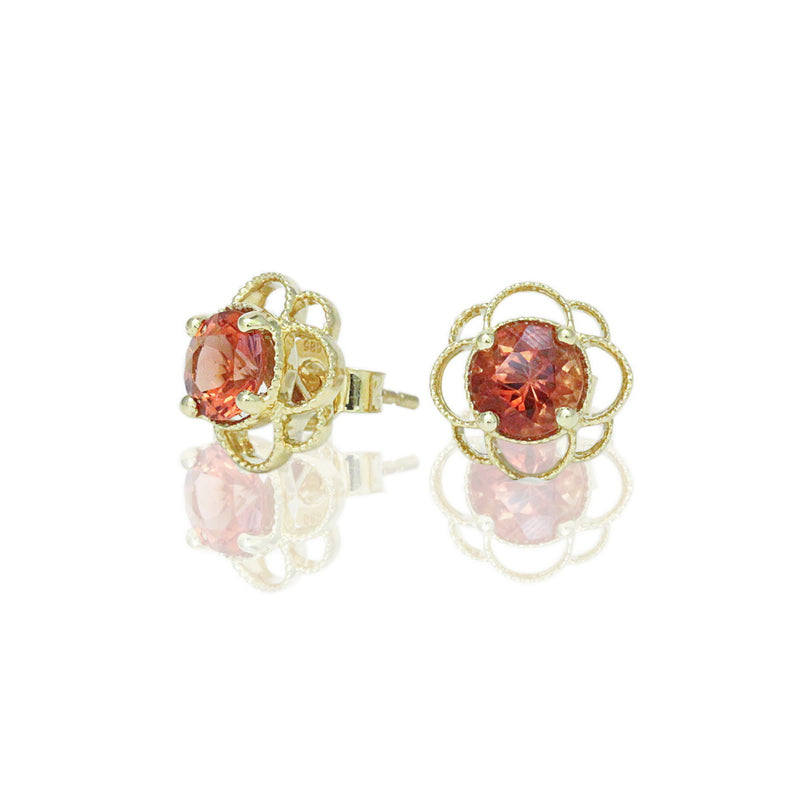 14k Gold 6mm Round Sunstone Petal Earrings