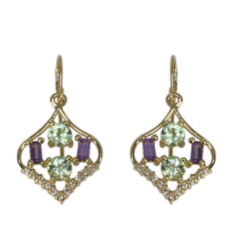 14k Gold Lavender Sapphire & Mint Garnet Earrings