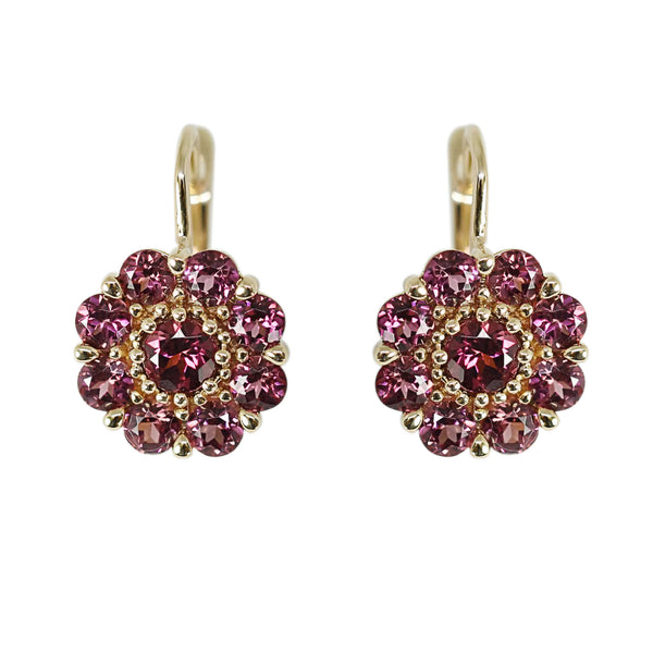 14k Gold Rhodolite Flower Earrings