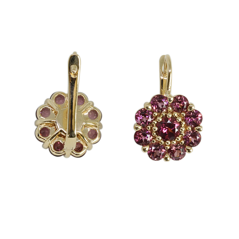 14k Gold Rhodolite Flower Earrings