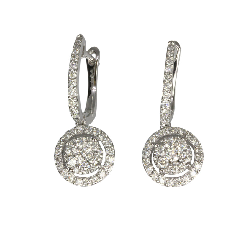 14k Gold Diamond Halo Dangle Earrings