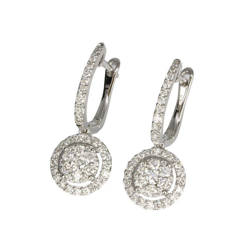 14k Gold Diamond Halo Dangle Earrings