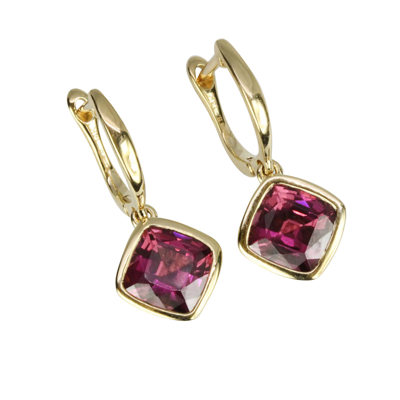 14k Gold Earrings Cushion Rhodolite Earrings