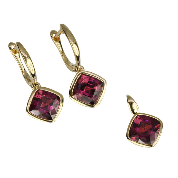 14k Gold Earrings Cushion Rhodolite Earrings