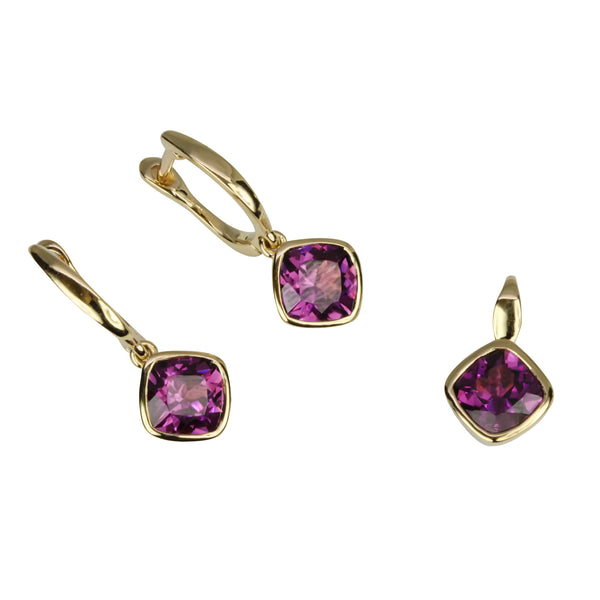 14k Gold Earrings Cushion Purple Garnet Earrings