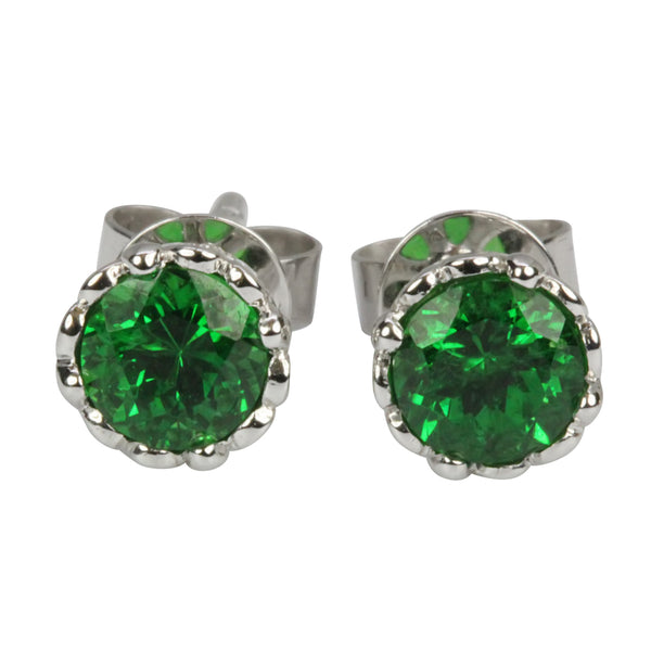 14k Gold Earrings Tsavorite & Diamond Stud Earrings