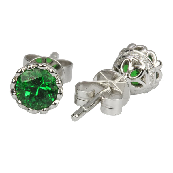 14k Gold Earrings Tsavorite & Diamond Stud Earrings