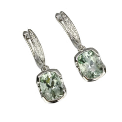 14k Gold Cushion Aquamarine & Diamond Earrings