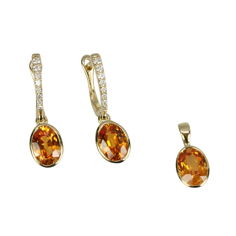 14k Gold Oval Spessartite & Diamond Earrings