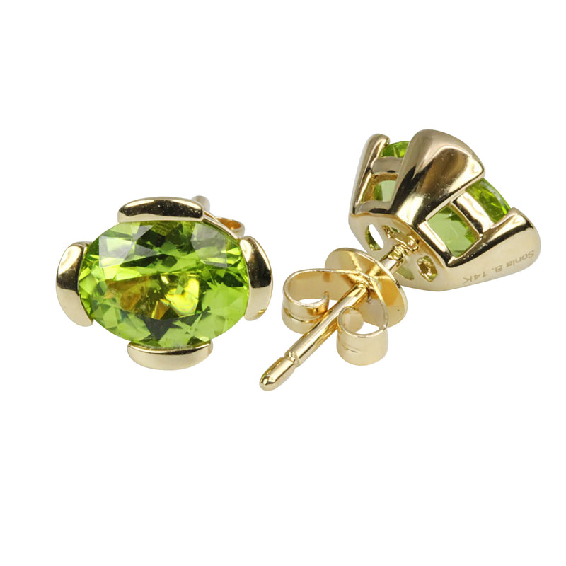 14k Gold Oval Peridot Earrings