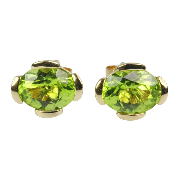 14k Gold Oval Peridot Earrings