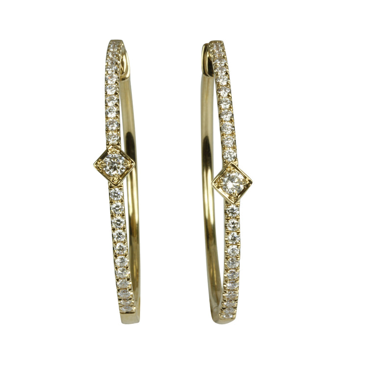 14k Gold Diamond Hoop Earrings