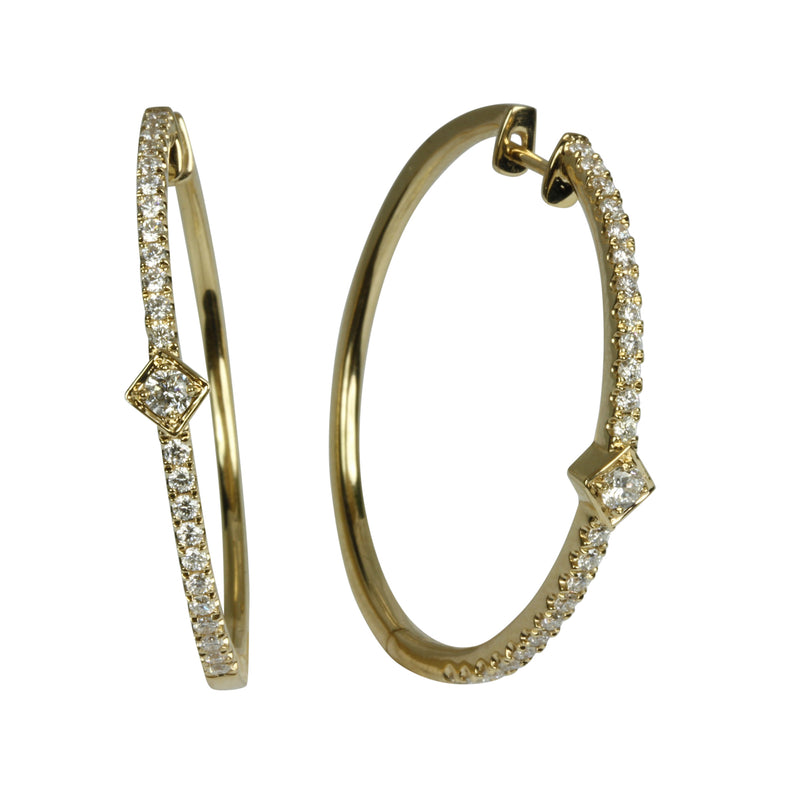 14k Gold Diamond Hoop Earrings