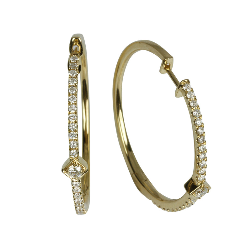 14k Gold Diamond Hoop Earrings