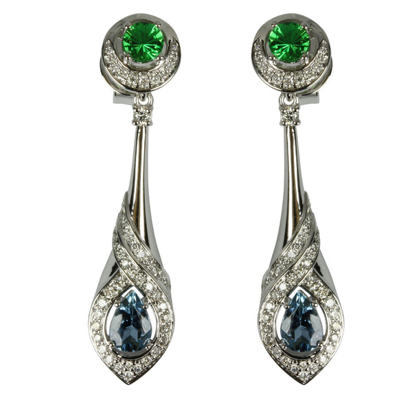 14k Gold Aquamarine & Tsavorite Drop Earrings