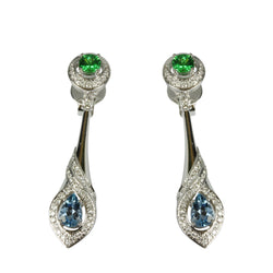 14k Gold Aquamarine & Tsavorite Drop Earrings