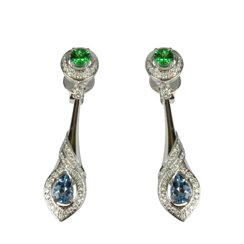 14k Gold Aquamarine & Tsavorite Drop Earrings