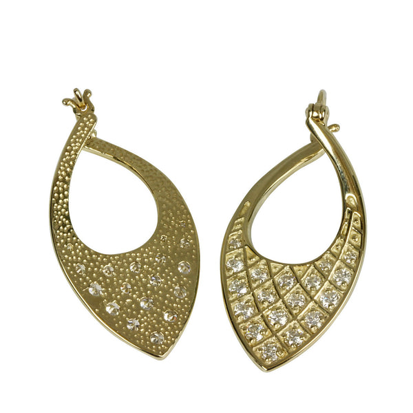 14k Gold Point Drop Hoop Diamond Earrings