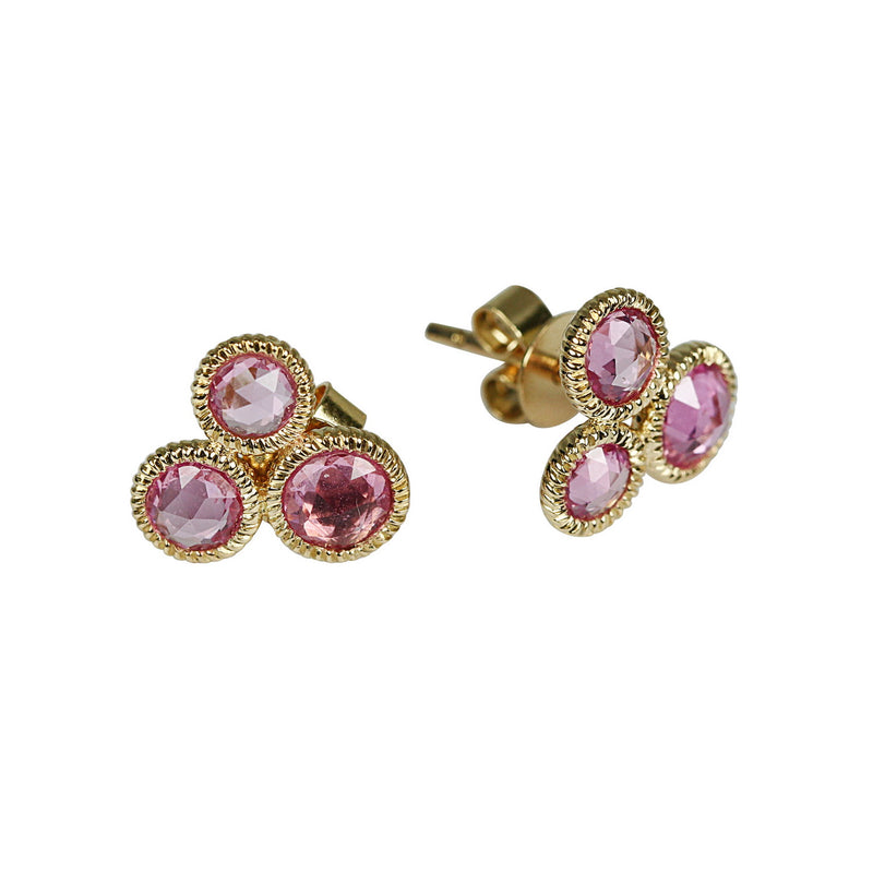 14k Gold Rose Cut Pink Sapphire Cluster Earrings