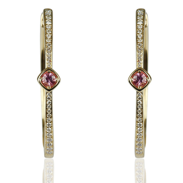 14k Gold Pink Sapphire & Diamond Hoop Earrings