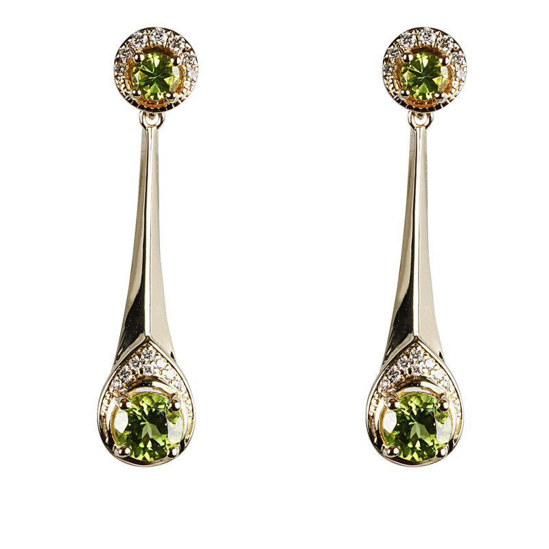 14k Gold Peridot & Diamond Drop Earrings