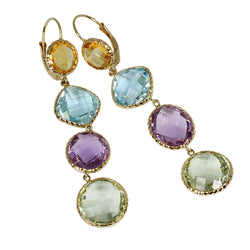 14k Gold Multi-Gemstone Dangle Earrings