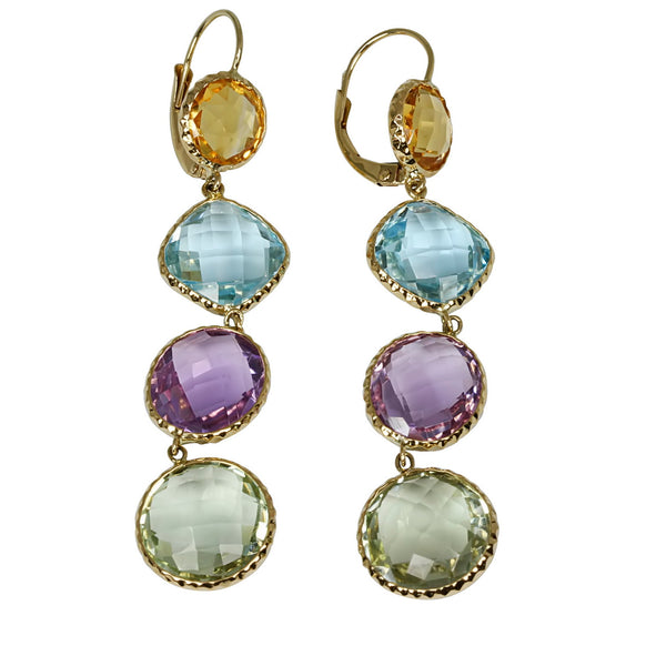 14k Gold Multi-Gemstone Dangle Earrings