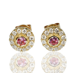 14k Gold Pink Sapphire & Diamond Earrings