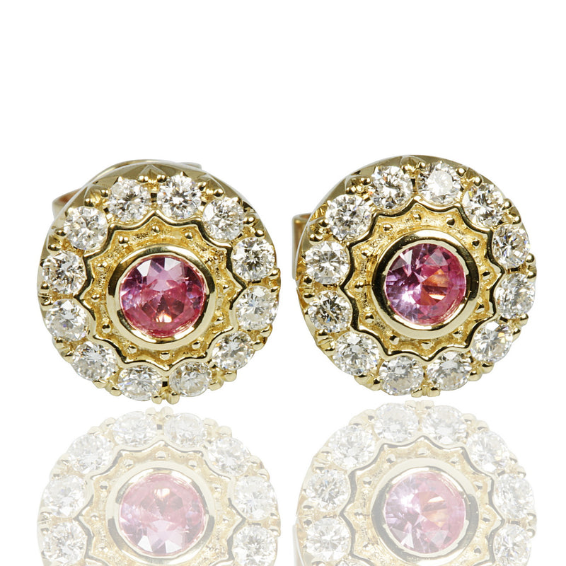 14k Gold Pink Sapphire & Diamond Earrings