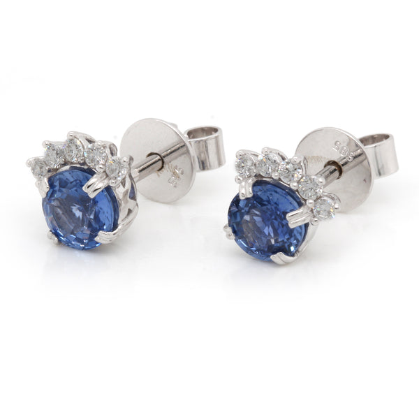 14k Gold 5.5mm Blue Sapphire & Diamond Flair Earrings