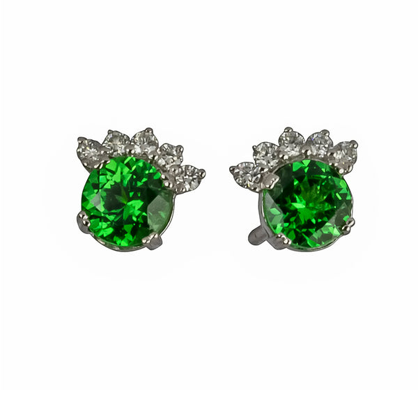 14k Gold 5.5mm Tsavorite & Diamond Flair Earrings