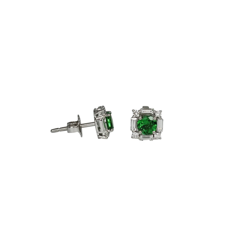 14k Gold Tsavorite & Diamond Art Deco Earrings