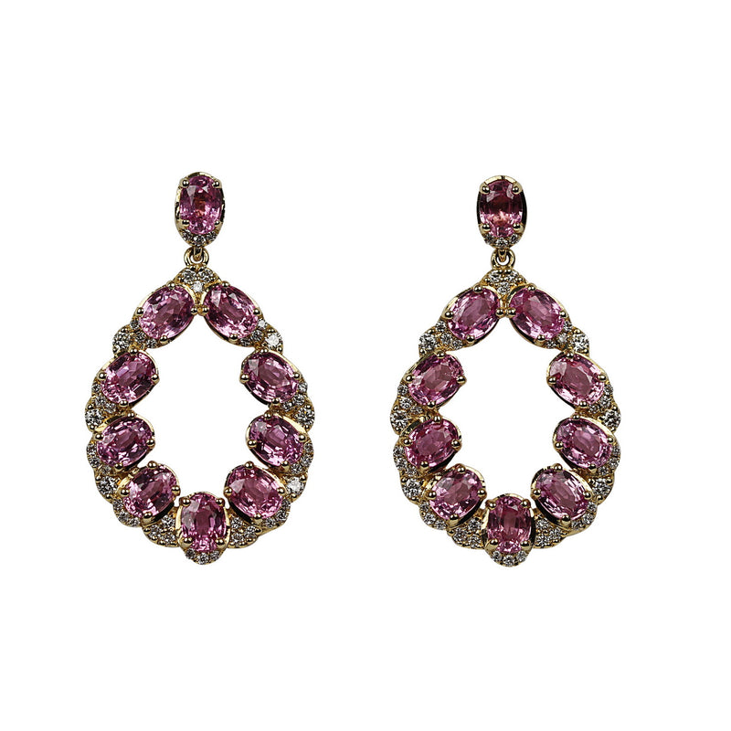 14k Gold Pink Sapphire & Diamond Earrings