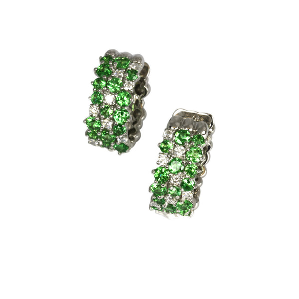 14k Gold Tsavorite & Diamond Scatter Hoop Earrings