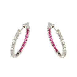 14k Gold Pink Sapphire & Diamond Inside Out Hoop Earrings