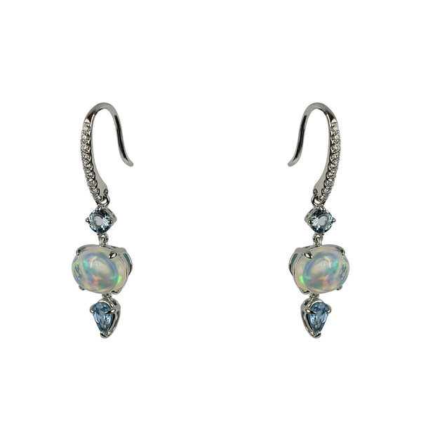 14k Gold Opal & Aquamarine Earrings