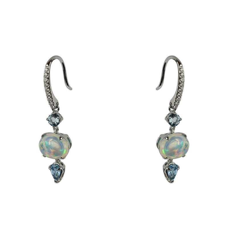 14k Gold Opal & Aquamarine Earrings