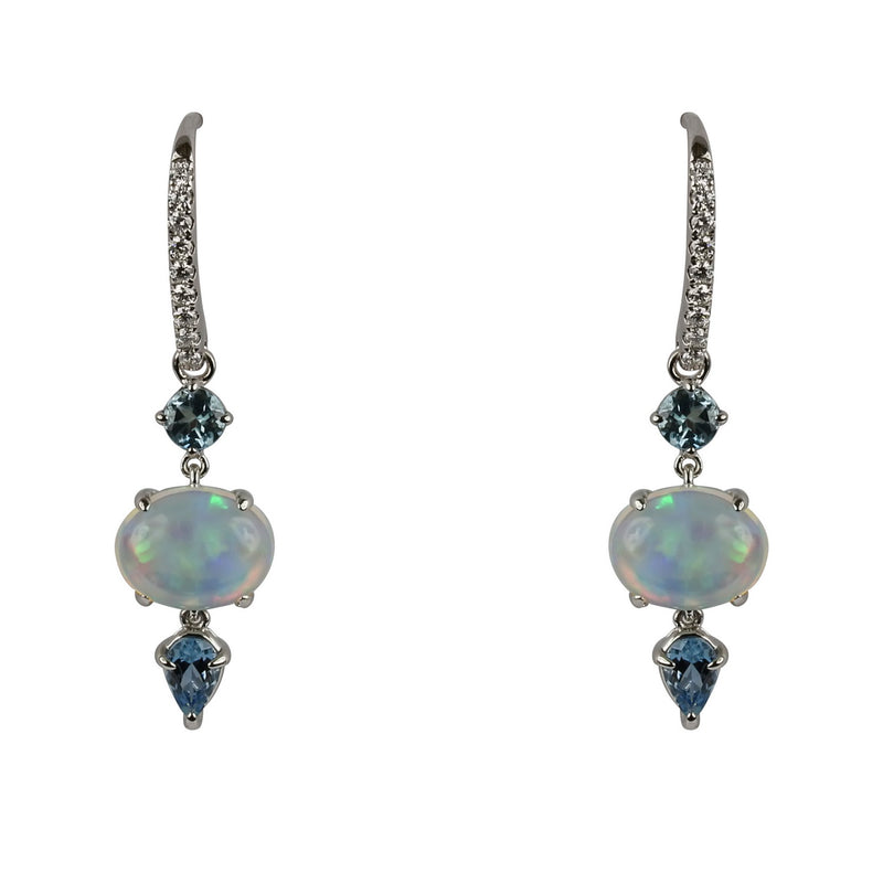 14k Gold Opal & Aquamarine Earrings