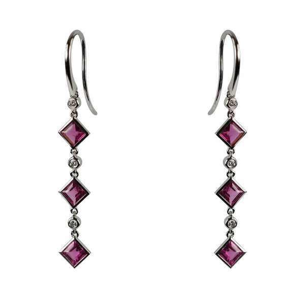 14k Gold Rubellite & Diamond Dangle Earrings