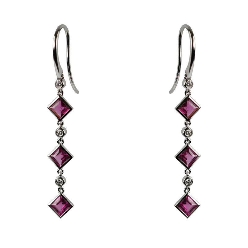 14k Gold Rubellite & Diamond Dangle Earrings