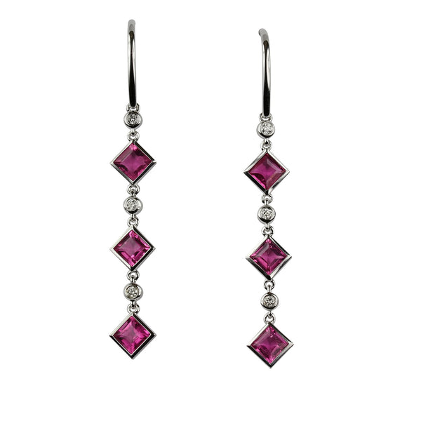 14k Gold Rubellite & Diamond Dangle Earrings