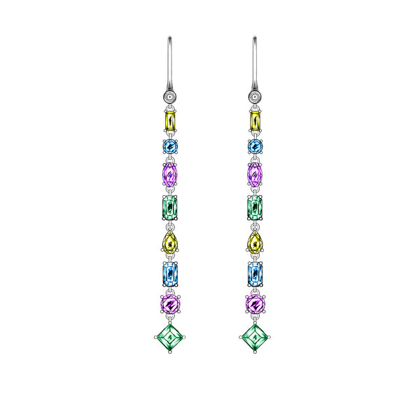 14k Multi Gemstone Long Dangle Earrings