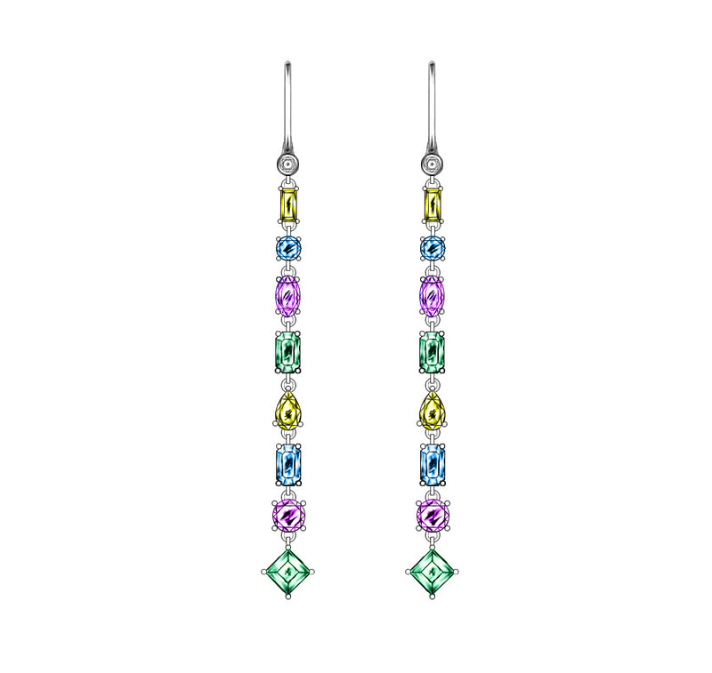 14k Multi Gemstone Long Dangle Earrings