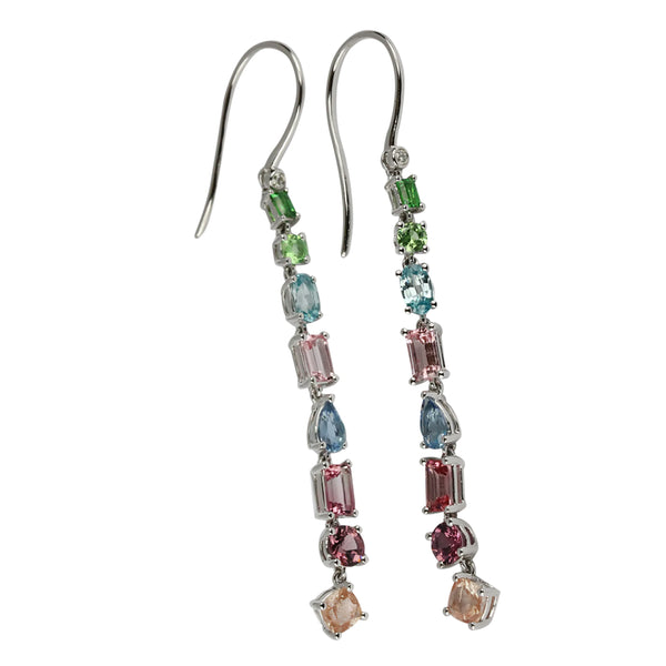 14k Multi Gemstone Long Dangle Earrings