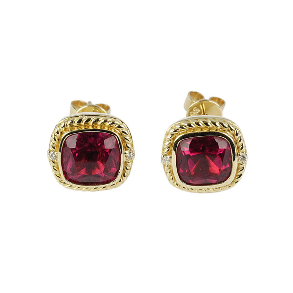 14k Rope Wrapped Cushion Rubellite Stud Earrings