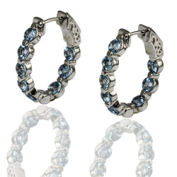 14k Gold Inside Out Aquamarine Hoop Earrings