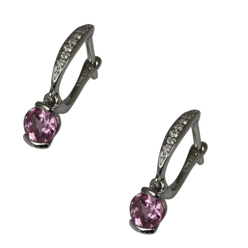 14k Gold Pink Sapphire & Diamond Lever Back Earrings