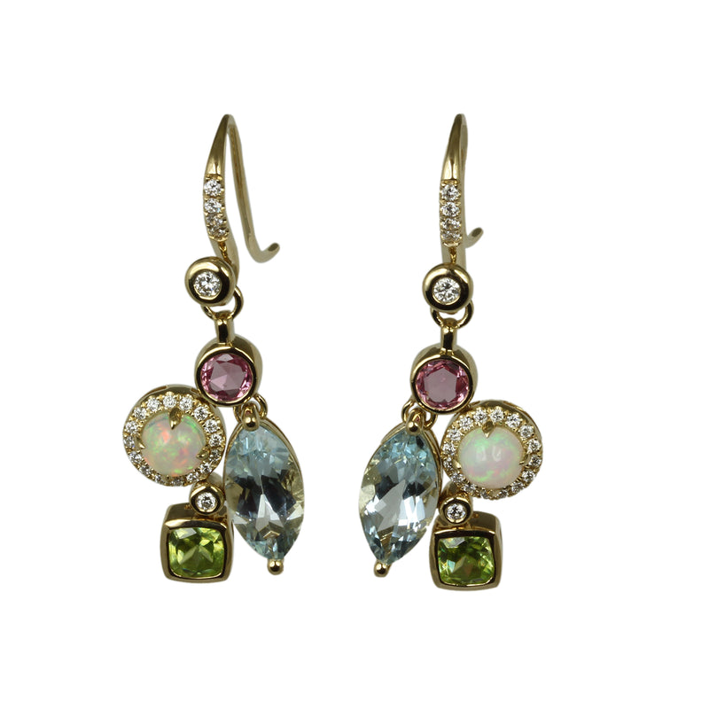 14k Gold Multi Gemstone Drop Earrings