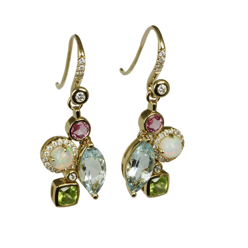 14k Gold Multi Gemstone Drop Earrings